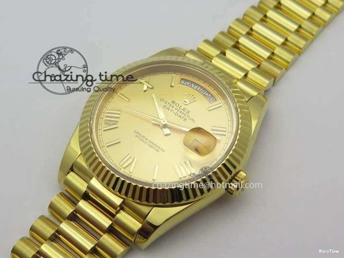 MiroTime 0219 DayDate 40mm BP-Maker 228238 YG Wrapped Gold Roman Dial (Fluted Bezel) On YG Bracelet ETA Attractive 3848
